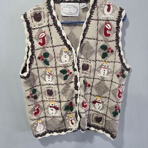 Vintage Eagle Eye Medium Christmas Embroidered Sweater Stocking Snowman